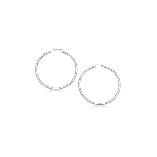 Pendientes de aro pulidos de oro blanco de 14k (15 mm)