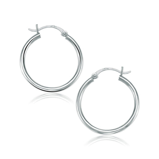 Pendientes de aro pulidos de oro blanco de 14k (25 mm)