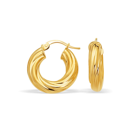14k Yellow Gold Fancy Twist Hoop Earrings (7/8 inch Diameter) - view 2