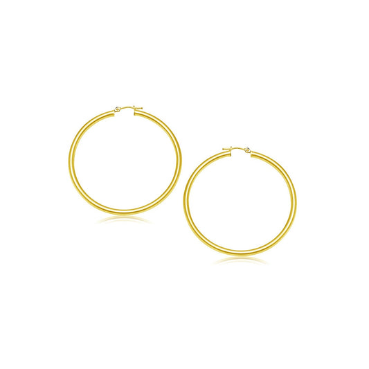Pendientes de aro pulidos de oro amarillo de 14k (2 mm)