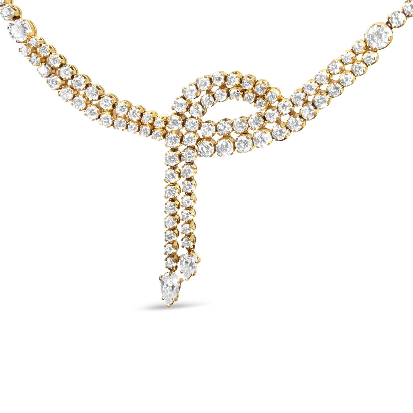 Gargantilla tenis de doble fila con diamantes en oro amarillo de 14k de 17.0 Cttw y 18 pulgadas, con puntas colgantes de diamantes talla pera (color I-J, claridad VS2-SI1)