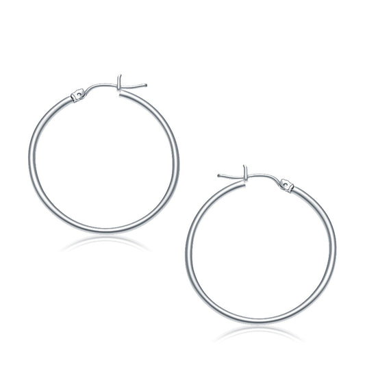 Pendientes de aro pulidos de oro blanco de 14k (30 mm)