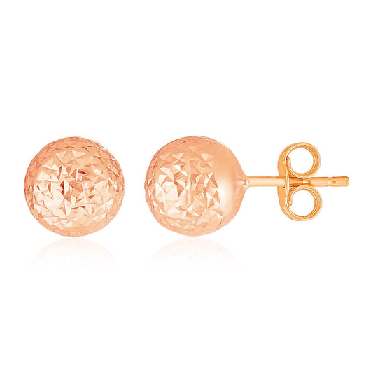 14k Rose Gold Ball Earrings with Crystal Cut Texture - view 2