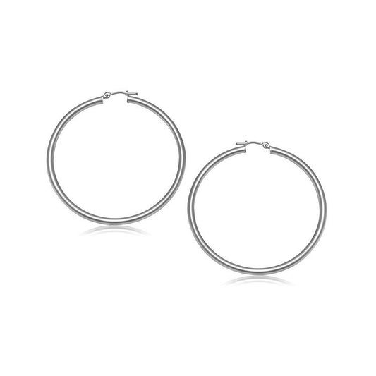10k White Gold Polished Hoop Earrings (25 mm) - view 2
