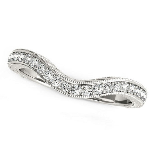 Anillo de boda con diamantes barrocos curvos milgrain de oro blanco de 14 quilates (1/6 quilates en total)