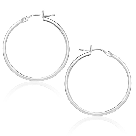10k White Gold Polished Hoop Earrings (25 mm) - view 2