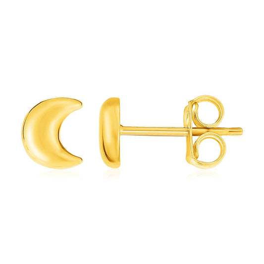 14k Yellow Gold Post Earrings with Moons - view 2