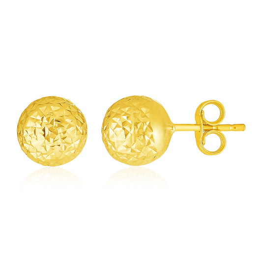 Pendientes de bola de oro amarillo de 14k con textura de corte de cristal