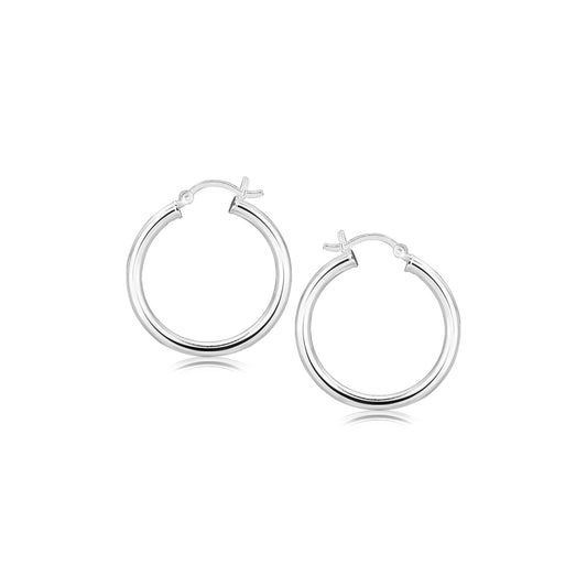 Pendientes de aro de plata de ley con baño de rodio y acabado pulido (25 mm)