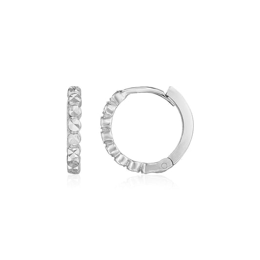 14k White Gold Petite Textured Round Hoop Earrings - view 2