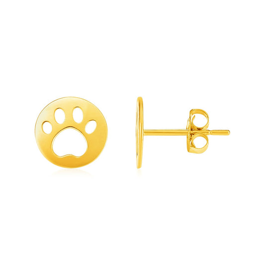 14k Yellow Gold Post Earrings with Paw Prints - view 2