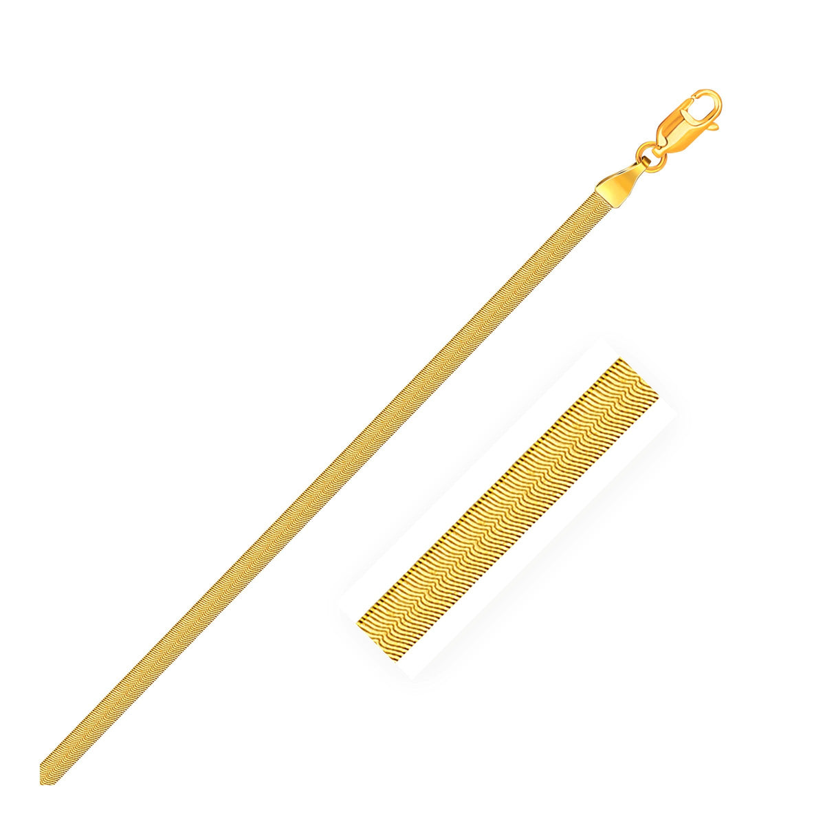 Tobillera de espiga superflexible de oro amarillo de 14k y 1,5 mm