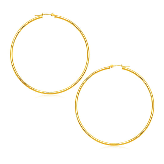Pendientes de aro redondos grandes pulidos de oro amarillo de 14k