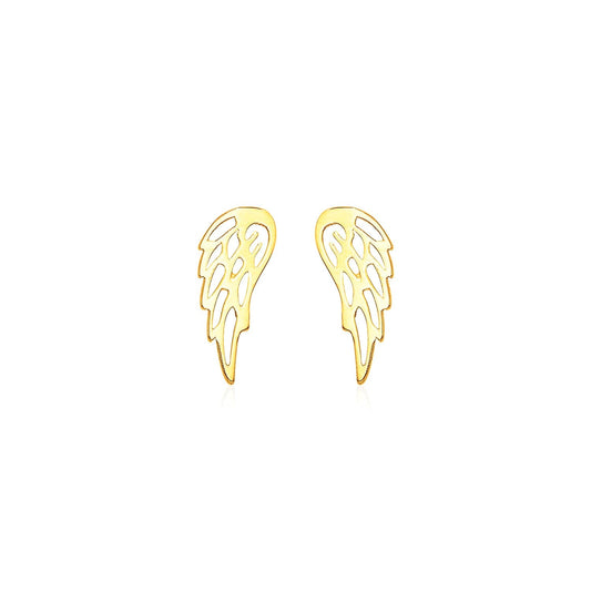 Pendientes de poste de alas pulidas de oro amarillo de 14k