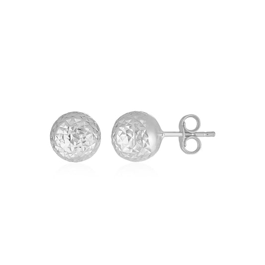 Pendientes de bola de oro blanco de 14k con textura de corte de cristal