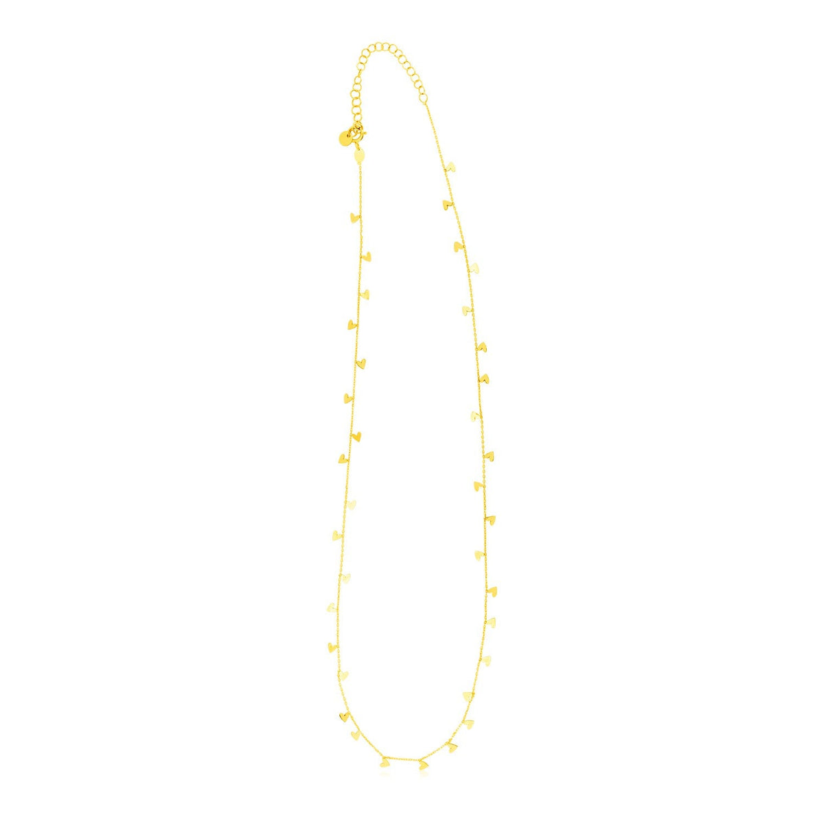 14K Yellow Gold Necklace with Dangling Hearts