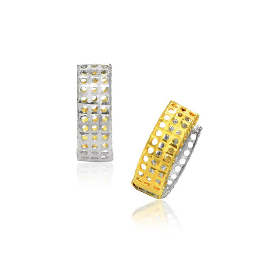 14k Two-Tone Gold Snuggable Earrings with a Mesh Style - view 2