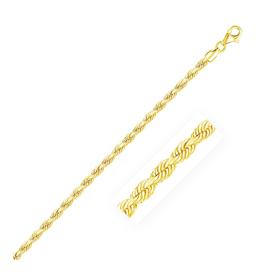 Pulsera de 3.0mm de Oro Amarillo de 10k Sólido con Cuerda de Corte de Diamante