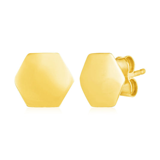 14k Yellow Gold Hexagon Stud Earrings - view 2