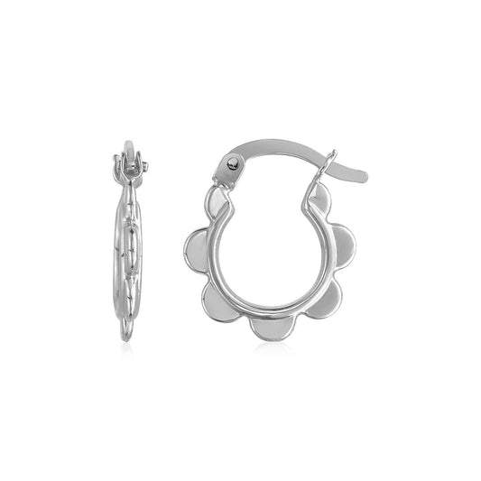 14k White Gold Scalloped Hoop Earrings - view 2