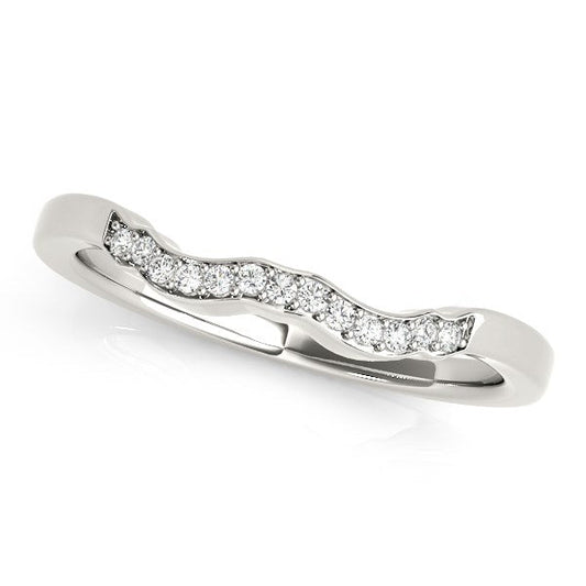 Anillo de boda de diamantes de oro blanco de 14k estilo ondulado (1/15 quilates en total)