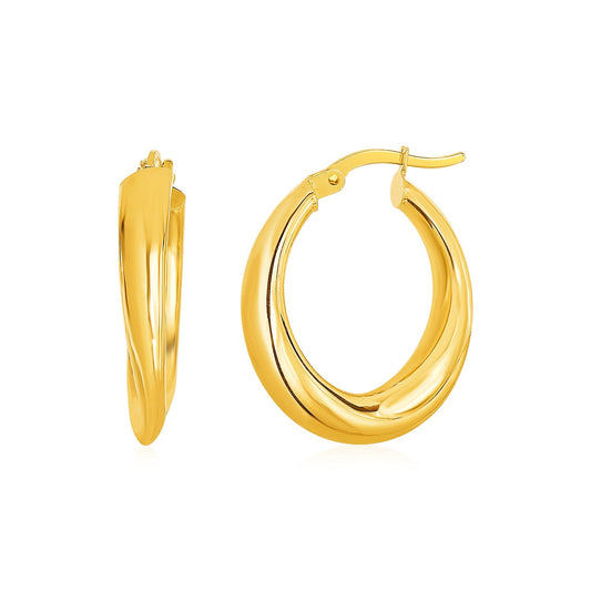 14k Yellow Gold Oval Hoop Earrings - view 2