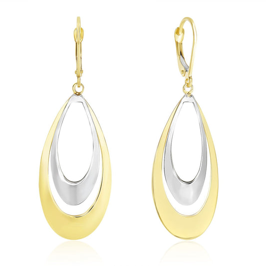 14k Two-Tone Gold Graduated Open Double Teardrop Earrings - view 2