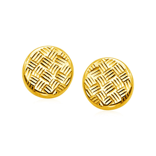 14k Yellow Gold Post Earrings with Textured Circles - view 2