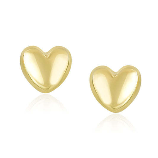 Pendientes brillantes en forma de corazón inflado de oro amarillo de 14k