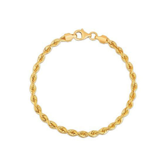 Pulsera de cadena de cuerda de seda en oro amarillo de 14k (3.70 mm)
