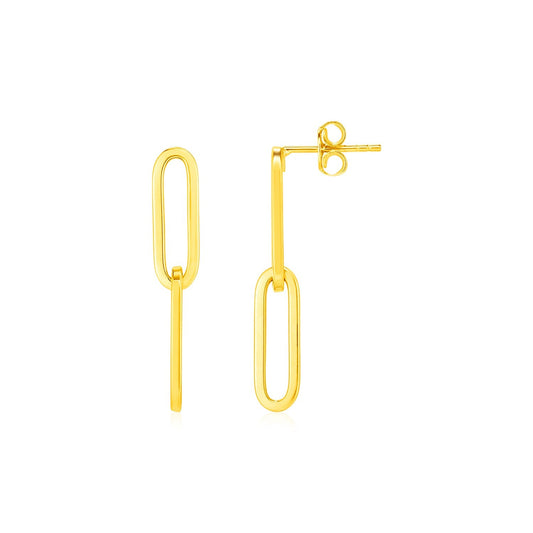 14K Yellow Gold Two Link Paperclip Chain Earrings - view 2