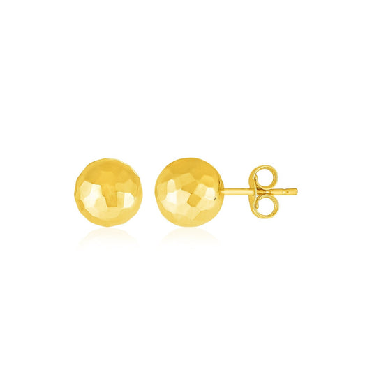 14k Yellow Gold Ball Earrings with Faceted Texture - view 2