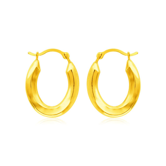 Pendientes de aro ovales pulidos de oro amarillo de 14k
