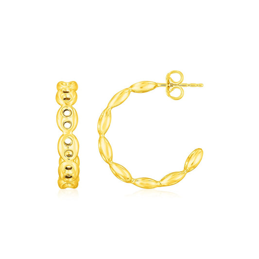 Pendientes de aro de oro amarillo de 14 quilates con cadena tipo marinero