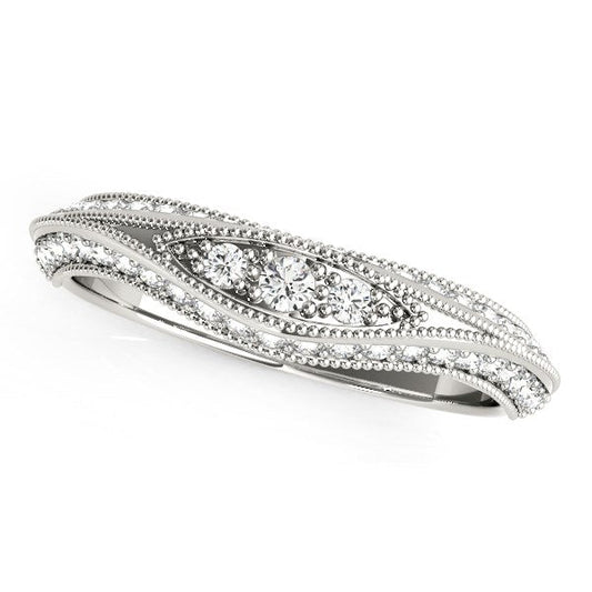 Anillo de boda de oro blanco de 14 quilates con diamantes estilo antiguo curvo (1/3 quilates en total)