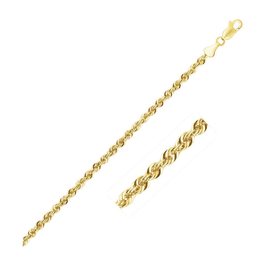 Pulsera de cadena de cuerda fina en oro amarillo de 10k (2.50 mm)