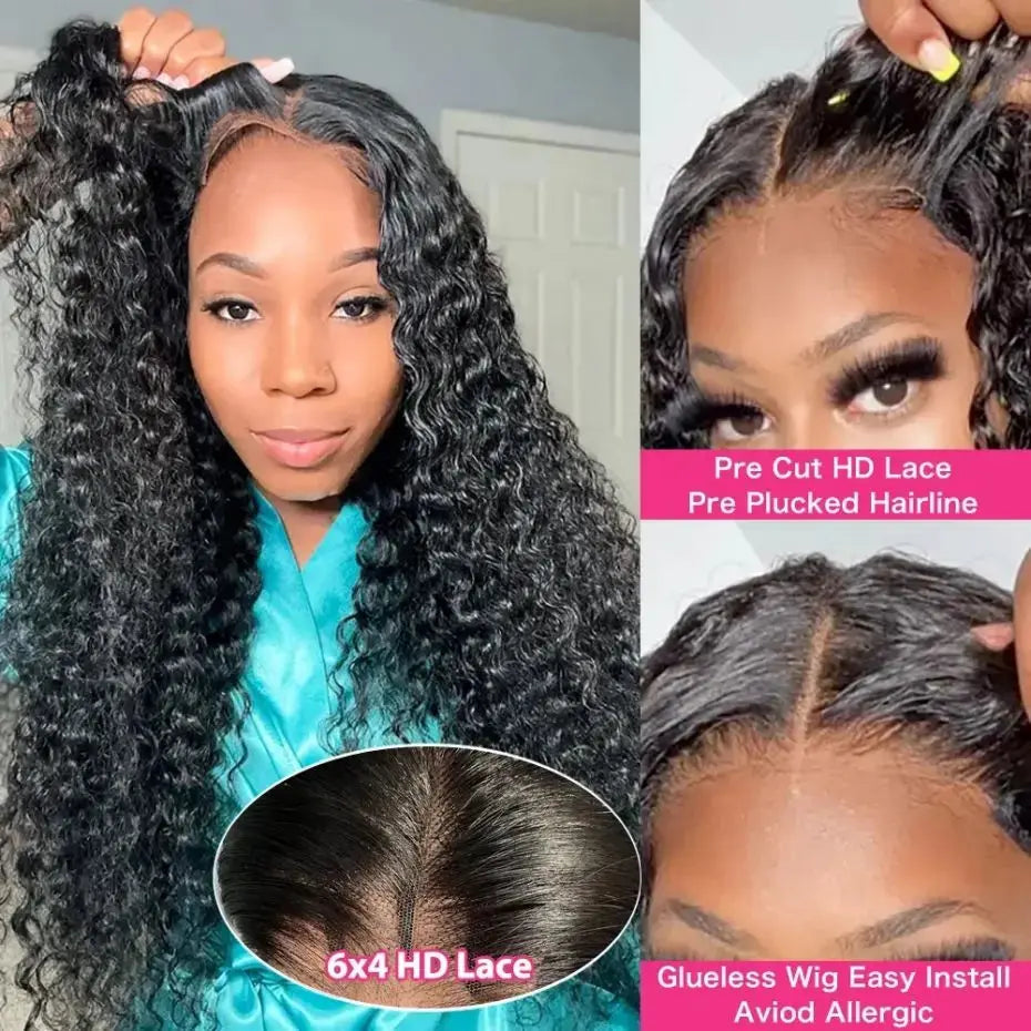 Deep Wave Glueless Lace Closure Wig | Pre-Cut | Ready to Wear | Brazilian Remy Hair Luxegan