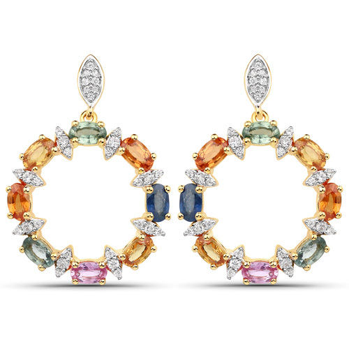 4.12 Quilates Genuinos Zafiros Múltiples Pendientes de Plata Esterlina .925
