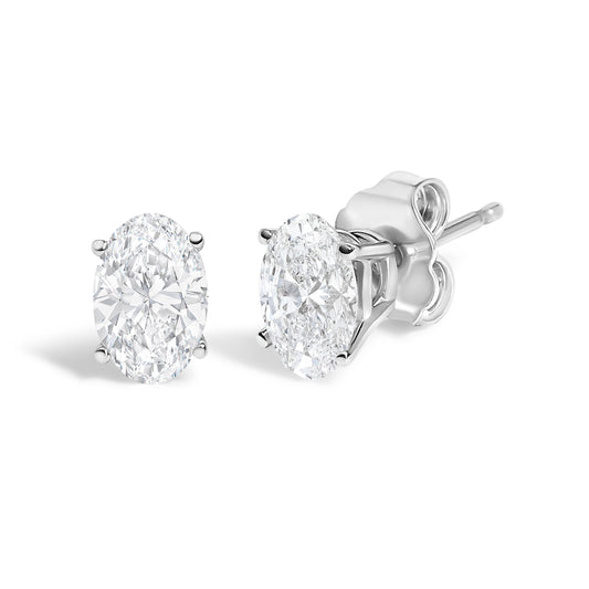 14K White Gold 1.00 Cttw Lab Grown Oval Solitaire Diamond Stud Earrings