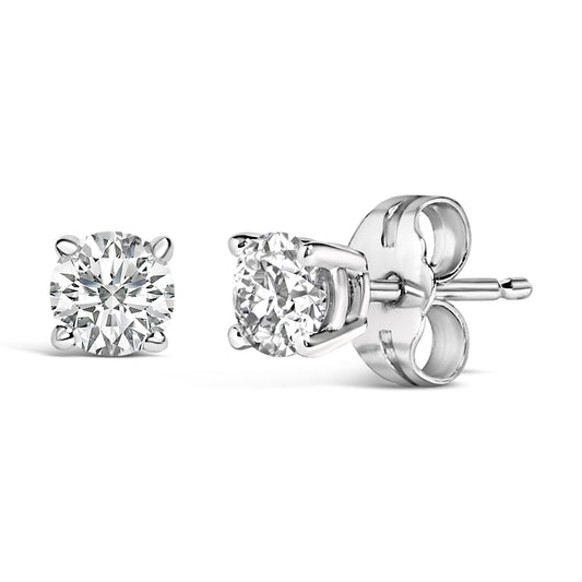 Pendientes solitarios de tuerca de oro blanco de 14K con diamantes cultivados en laboratorio de 1/2 Cttw