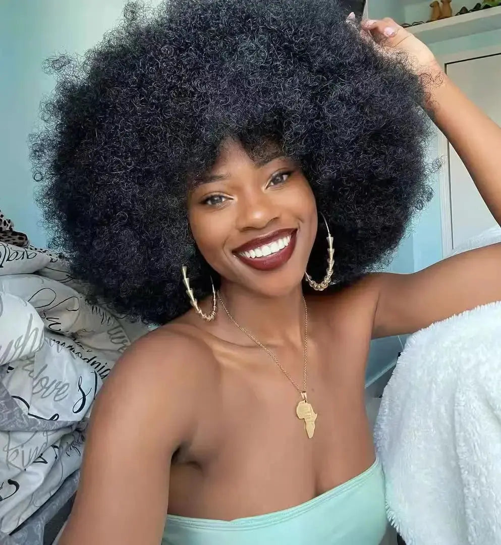 Funmi Curly Wig | Afro Kinky Curly Bob Wig | Brazilian Remy Hair | Full Machine Made Luxegan