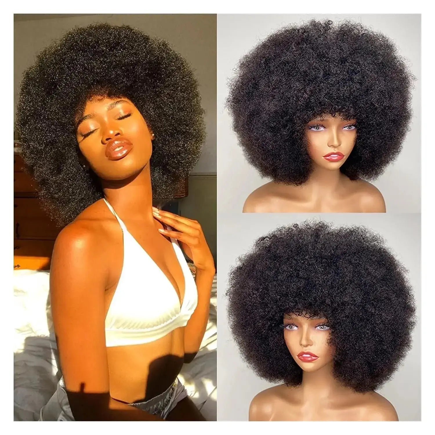 Funmi Curly Wig | Afro Kinky Curly Bob Wig | Brazilian Remy Hair | Full Machine Made Luxegan