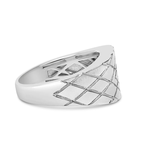 Anillo de banda geométrica de plata de ley con acento de diamante