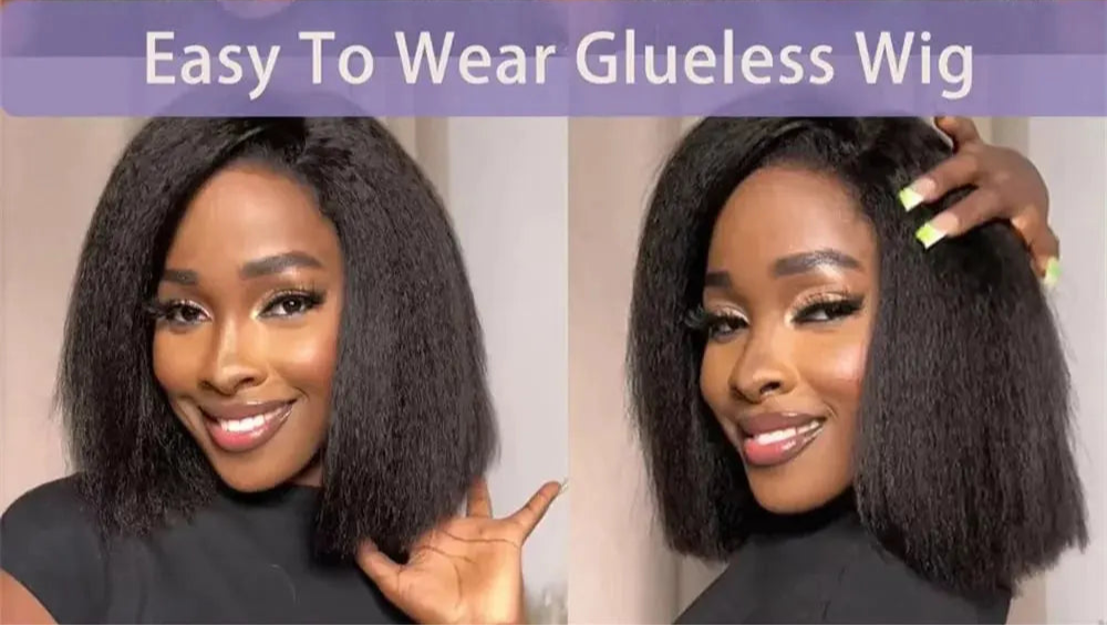 Glueless | Kinky | Straight | Frontal | 100% Human Hair | Wear And Go | Bob | 12A Peruvian Hair | Short | Yaki Straight Wigs