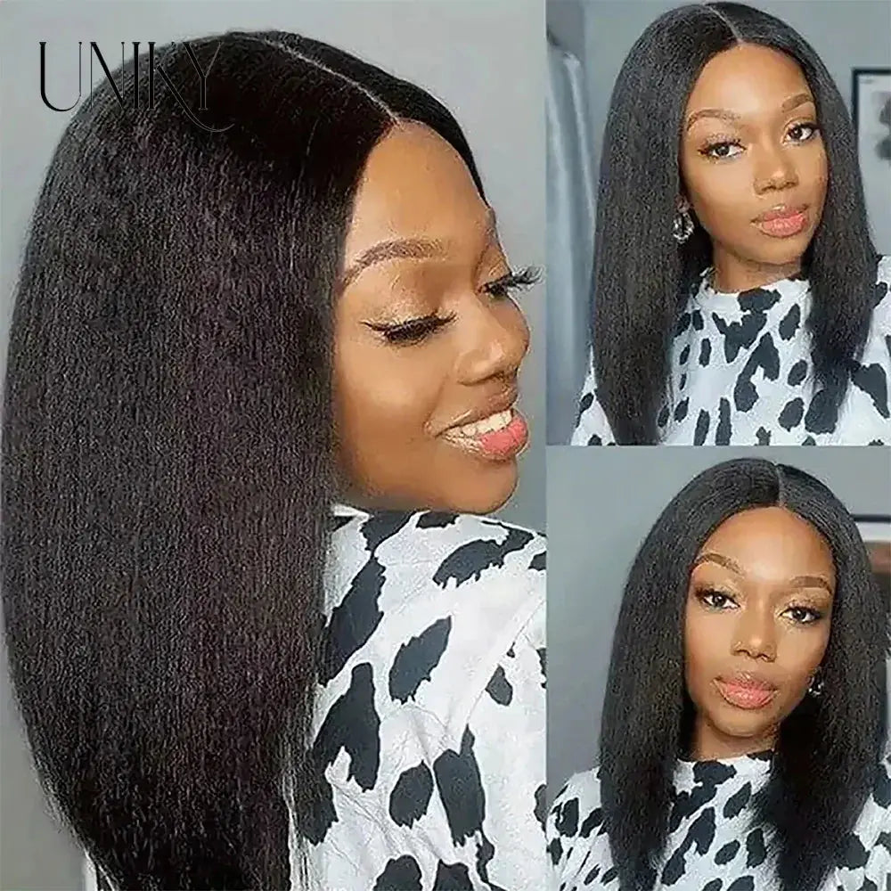 Glueless Kinky Straight Frontal Wigs 100% Human Hair Wear And Go Bob 12A Peruvain Hair Short Yaki Straight Wigs For Women OnSale Luxegan