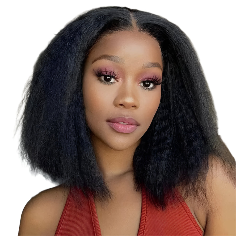 Glueless Kinky Straight Frontal Wigs 100% Human Hair Wear And Go Bob 12A Peruvain Hair Short Yaki Straight Wigs For Women OnSale Luxegan
