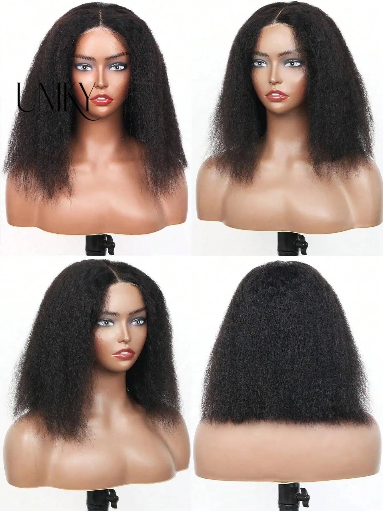 Glueless Kinky Straight Frontal Wigs 100% Human Hair Wear And Go Bob 12A Peruvain Hair Short Yaki Straight Wigs For Women OnSale Luxegan