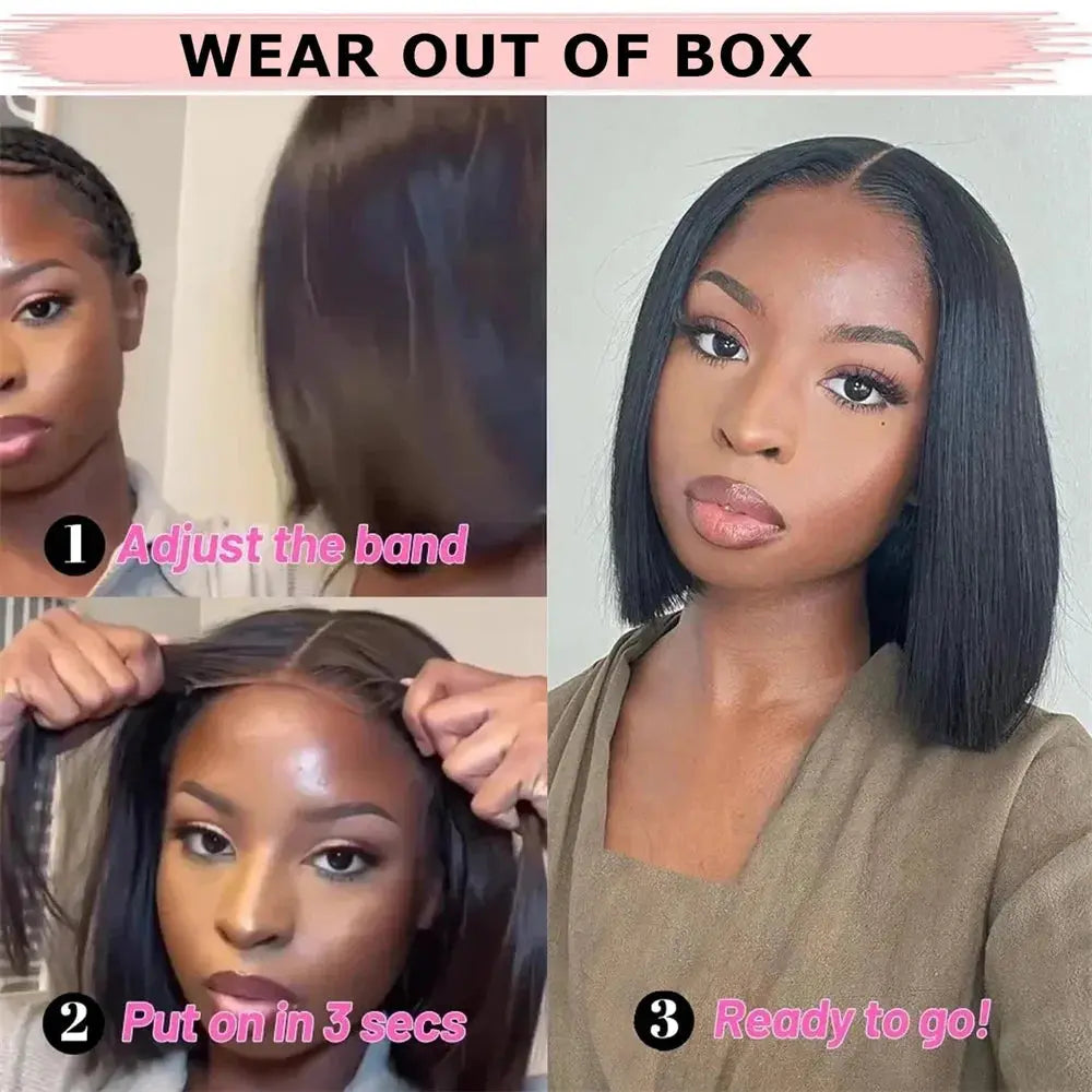 Glueless | Bob Hair | Human Hair | Ready To Wear | Wear And Go | Straight | 4x4 Transparent Lace Closure Wigs Luxegan