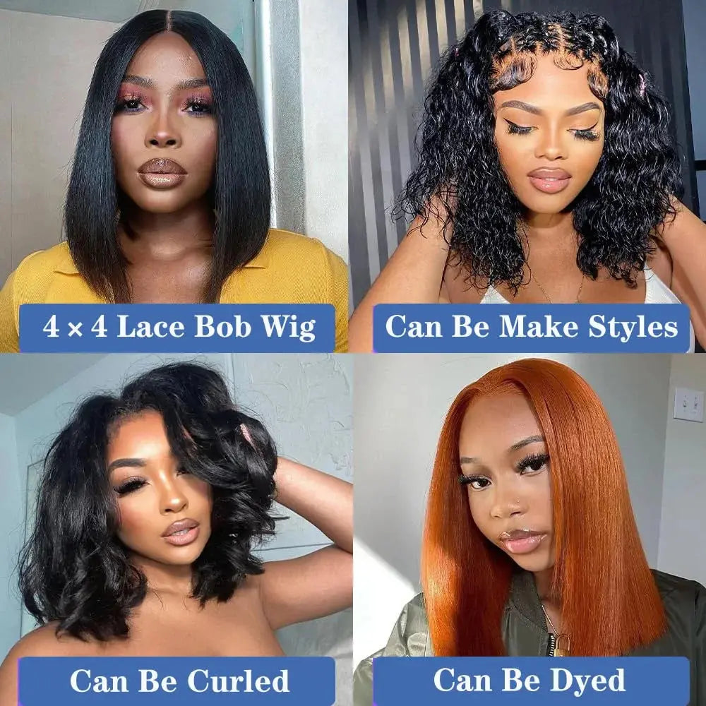 Glueless | Bob Hair | Human Hair | Ready To Wear | Wear And Go | Straight | 4x4 Transparent Lace Closure Wigs Luxegan