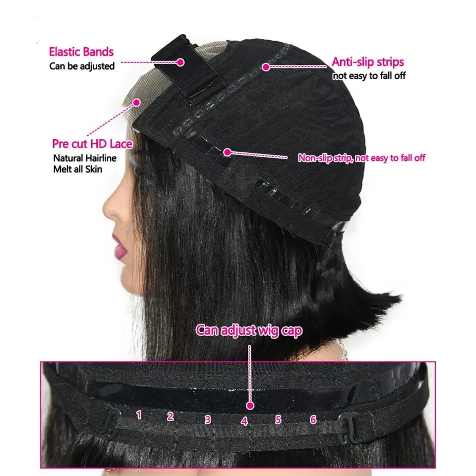 Glueless | Brazilian | Short | Bob | Human Hair | Ready To Wea | Straight r | Lace Closure Wigs Luxegan